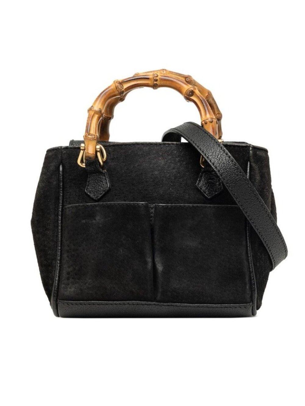 Gucci Bamboo Shoulder Bag Black Suede Leather